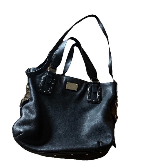 Michael Kors BIG VALLEY Large NS Tote Bag BLACK Leather Gold Tone Handbag - Picture 2 of 16